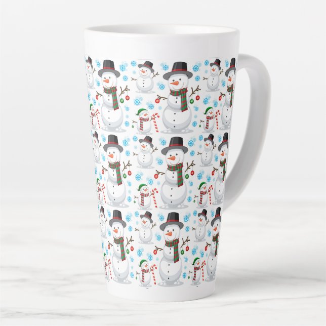 Caneca De Café Latte Bonecos de Neve de Natal Fofos (Ângulo direito)