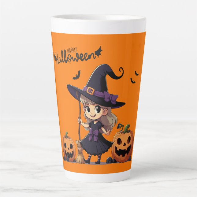 Caneca De Café Latte Bonita, anime bruxa do Halloween (Frente)