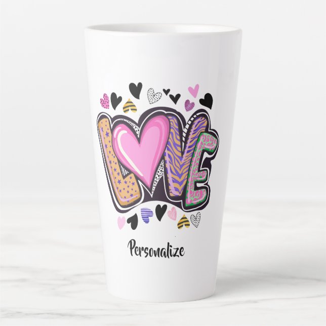 Caneca De Café Latte Bonita Artsy LOVE - Dia do Namorados (Frente)