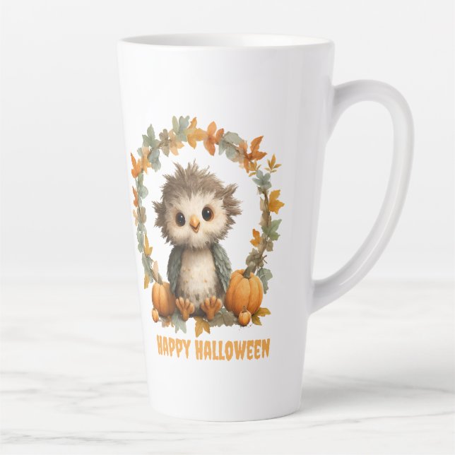 Caneca De Café Latte Bonita Coruja Pumpkin Feliz Design de Halloween (Direita)