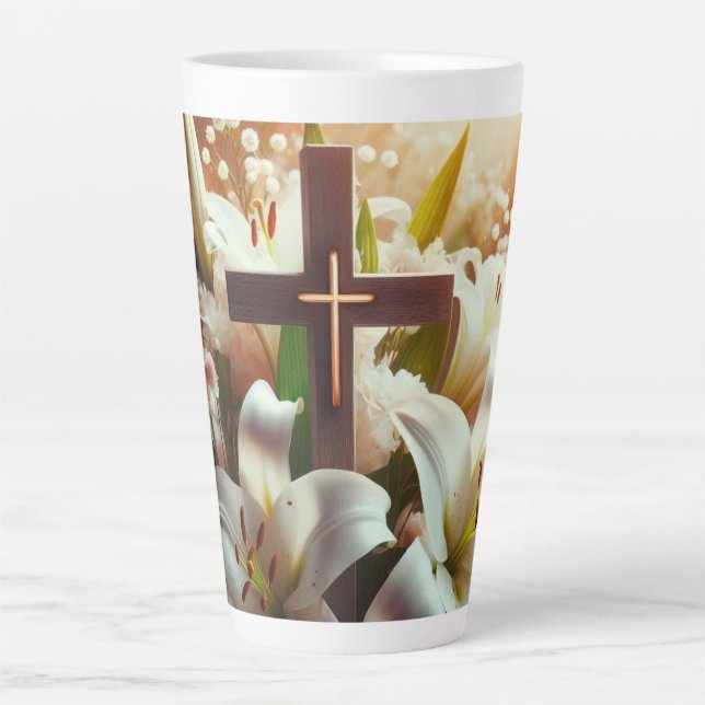 Caneca De Café Latte Bonita cruz Páscoa (Frente)