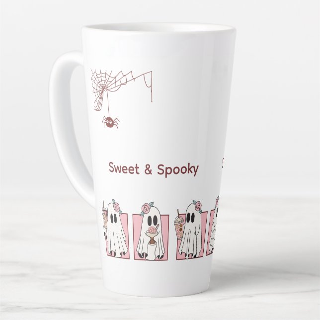 Caneca De Café Latte Bonita e Spooky Halloween Mug - Fantasmas Kawaii (Ângulo esquerdo)
