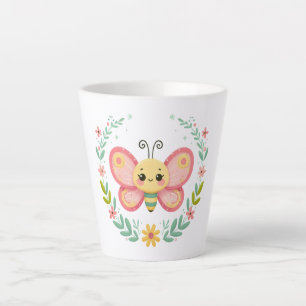 Caneca De Café Latte Bonita, primavera/borboleta