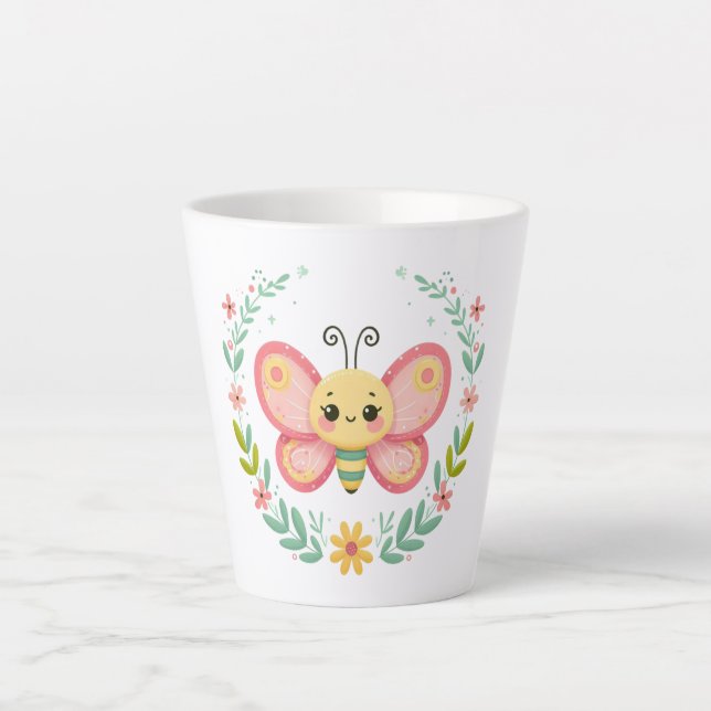 Caneca De Café Latte Bonita, primavera/borboleta (Frente)
