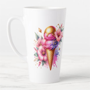Caneca De Café Latte Bonito cor-de-rosa e Sorvete Dourado Cone personal