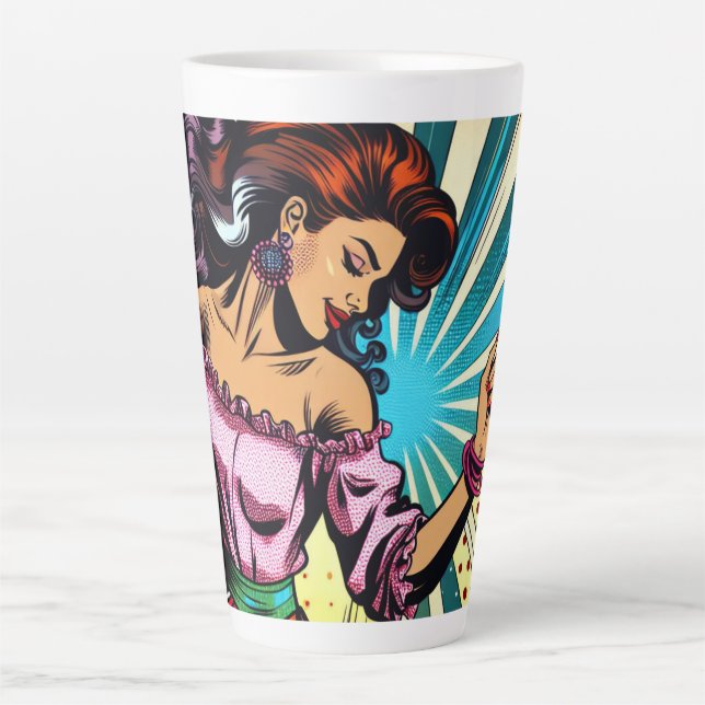 Caneca De Café Latte Bonito dançando Salsa Pop Art (Frente)