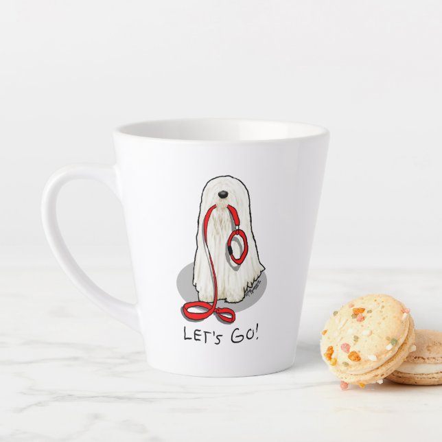 Caneca De Café Latte Bonito Divertido Vamos! Cachorro Komondor andando  (In Situ)