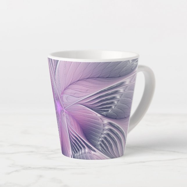 Caneca De Café Latte Bonito Flor Rosa Moderna Abstrato de Arte Fractal (Ângulo direito)