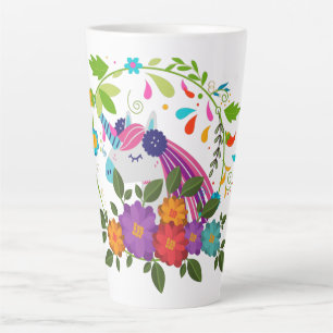 Caneca De Café Latte Bonito flores cor-de-rosa - Feliz Unicórnio Feliz