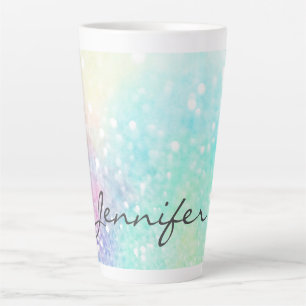 Caneca De Café Latte Bonito Glitter Holographic Iridescente Girly