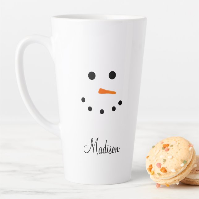 Caneca De Café Latte Bonito Homem de Neve Face White Christmas Personal (In Situ)