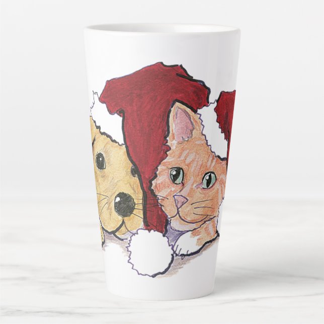 Caneca De Café Latte Bonito Natal Labrador Puppy e Orange Tabby (Frente)