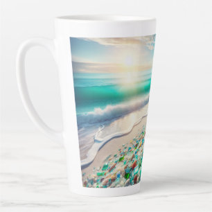 Caneca De Café Latte Bonito Ocean Beach com vidro marinho
