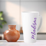 Caneca De Café Latte Bonito Purple Seu Nome Script Manuscrito Personali<br><div class="desc">Uma bonito caneca de latte monograma roxa personalizada para uma garota ou cara que ama presentes simples e escritos à mão. Belo roteiro cursivo ao lado da sua garrafa soletrando seu nome em tipografia fofa.</div>