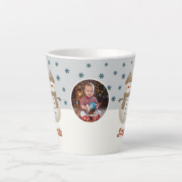 Caneca De Café Latte Bonito Snowman Snowflakes Nome Foto Natal