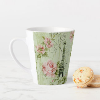 Caneca De Café Latte bonito torre de eiffel cor-de-rosa paris florais r