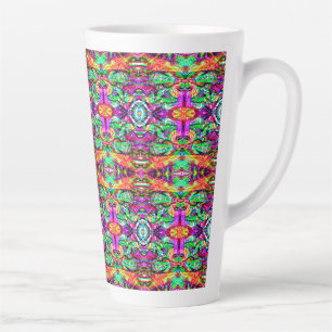 Caneca De Café Latte Bonito tribal neon abstrato simétrico colorido