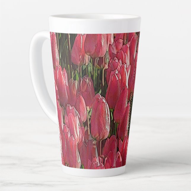 Caneca De Café Latte Bonito Tulipas Rosa (Ângulo esquerdo)