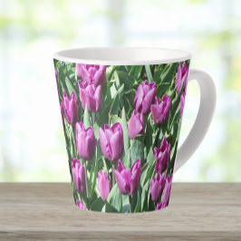 Caneca De Café Latte Bonito Tulipas Roxas Floral
