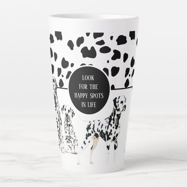 Caneca De Café Latte Bonitos Dalmatianos Pontos Felizes e Pretos (Frente)