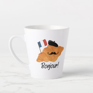 Caneca De Café Latte Bonjour French Croissant - França Comida Engraçada