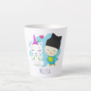 Caneca De Café Latte Bons amigos da Cartoon - Feliz Unicórnio e Pássa