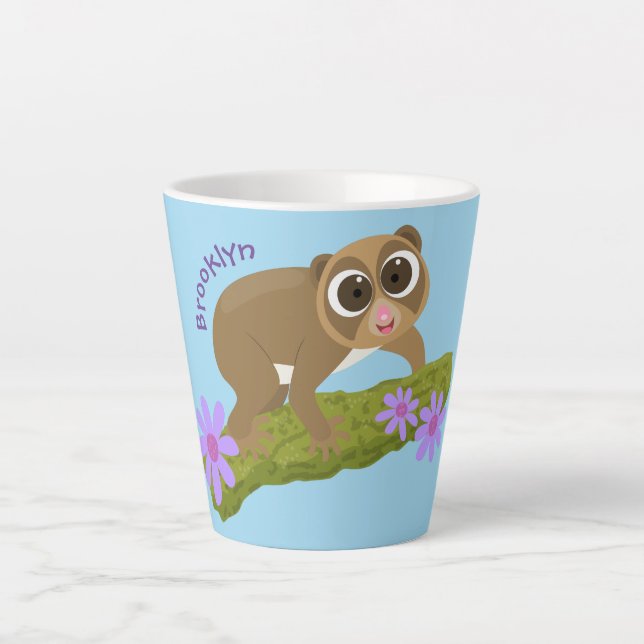 Caneca De Café Latte Bons e felizes loris em desenhos animados (Frente)