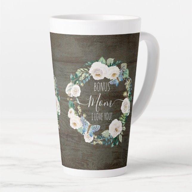 Caneca De Café Latte Bonus Mãe Eu Te Amo, Rua Floral Branca Russa (Ângulo direito)