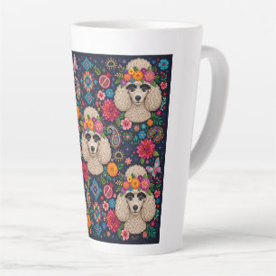 Caneca De Café Latte Boo22 Artista Poodle Boho Floral – Poodle Colorido