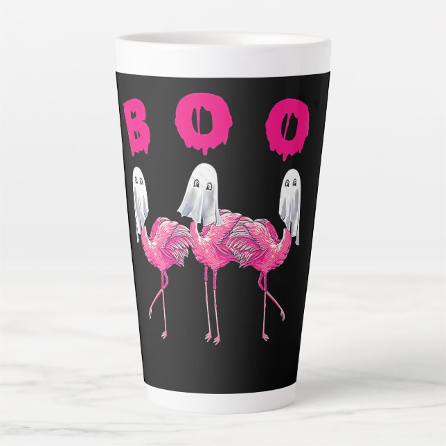 Caneca De Café Latte Boo Flamingo Halloween Flamingo Ghost (Frente)
