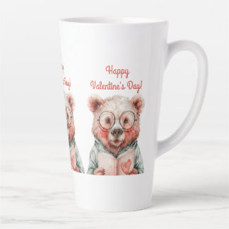 Caneca De Café Latte Bookish Bear Valentine`s Day