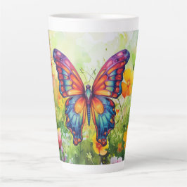 Caneca De Café Latte Borboleta Azul Laranja Asas