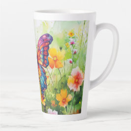 Caneca De Café Latte Borboleta Azul Laranja Asas