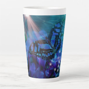 Caneca De Café Latte Borboleta Azul Mágica