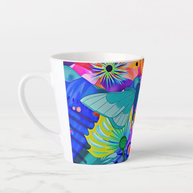 Caneca De Café Latte Borboleta Colorida (Esquerda)