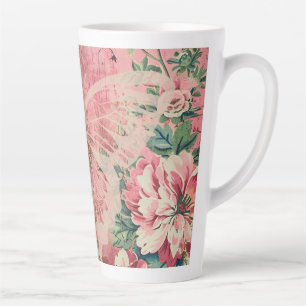 Caneca De Café Latte Borboleta de algodão rosa-shabby