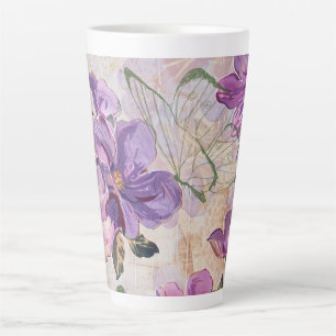 Caneca De Café Latte Borboleta de Algodão Roxo
