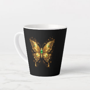 Caneca De Café Latte Borboleta de Cristal Esmeralda Dourada