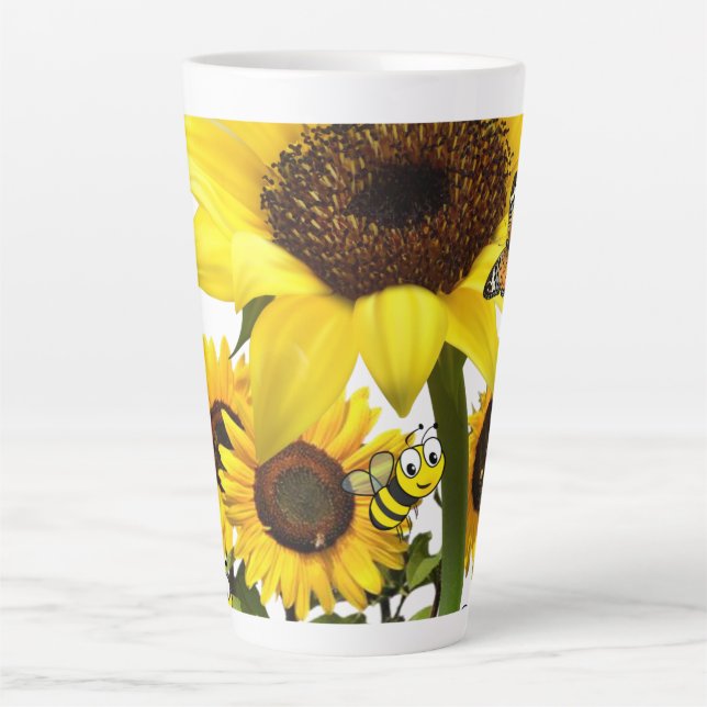 Caneca De Café Latte Borboleta de girassol Bumblebee Latte Mug (Frente)