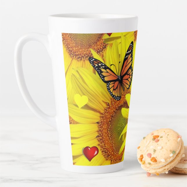 Caneca De Café Latte Borboleta de girassol Lady Bug Latte Mug (In Situ)