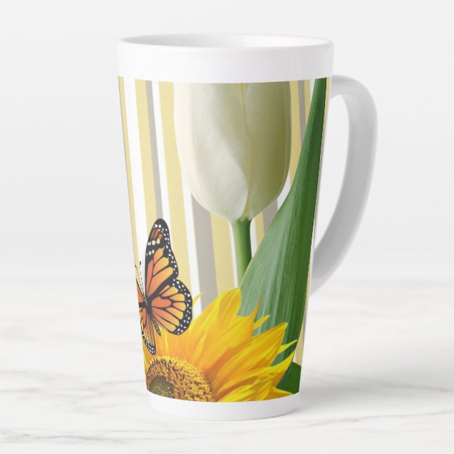 Caneca De Café Latte Borboleta de girassolTulip Latte Mug (Ângulo direito)