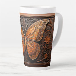 Caneca De Café Latte Borboleta de madeira, Paisley e Flores