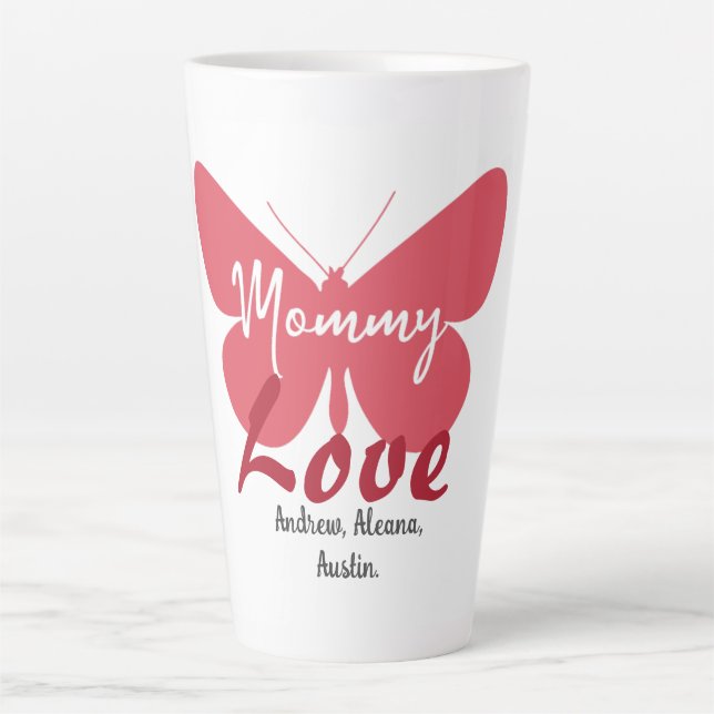 Caneca De Café Latte Borboleta de mamães Nomes de Mãe Personalizados Pe (Frente)