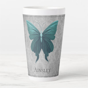 Caneca De Café Latte Borboleta de Teal Jeweled