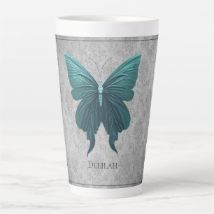 Caneca De Café Latte Borboleta de Teal Jeweled