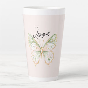 Caneca De Café Latte Borboleta Dourada Rosa Corado Verde Menta