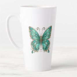 Caneca De Café Latte Borboleta Elegante Turquesa Grande