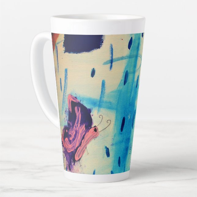 Caneca De Café Latte Borboleta em um dia chuvoso (Ângulo esquerdo)