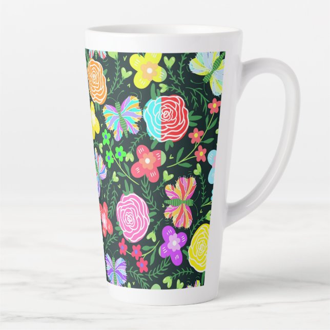 Caneca De Café Latte Borboleta Flor Arco-Íris (Direita)