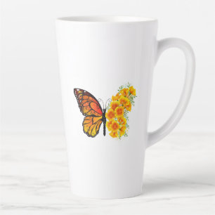 Caneca De Café Latte Borboleta Flor com Papoula da Califórnia Amarela